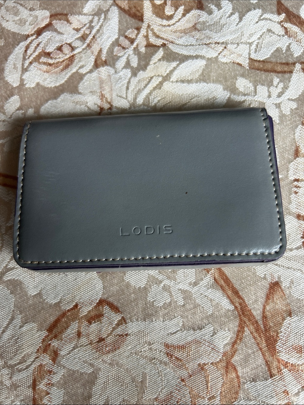 Lodis Gray Leather Phone Wallet Case with Subtle Purple Trim